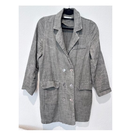 Grey Linen Trench Blazer - Picture 2 of 7